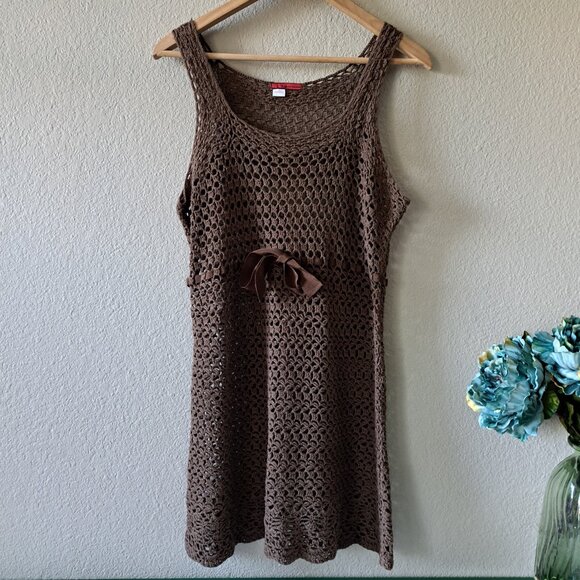 💙Tape Measure Vintage Bohemian Brown Sleeveless Crochet Dress Size Large - Picture 2 of 8